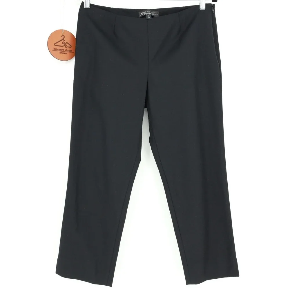 Lafayette 148 New York Pants Black Cropped Side Slit Career Minimalist Office 8P
